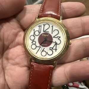 Working Chiral Quartz with Red/Brown Strap Ladies Watch 37mm New Battery Fit 7.5